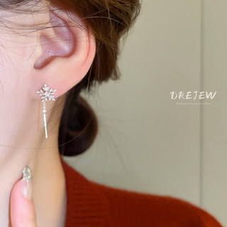 [Drejew] Sợi bông tuyết zircon kim bạc Bông tai tinh tế thời trang Phụ kiện thiết kế đơn giản