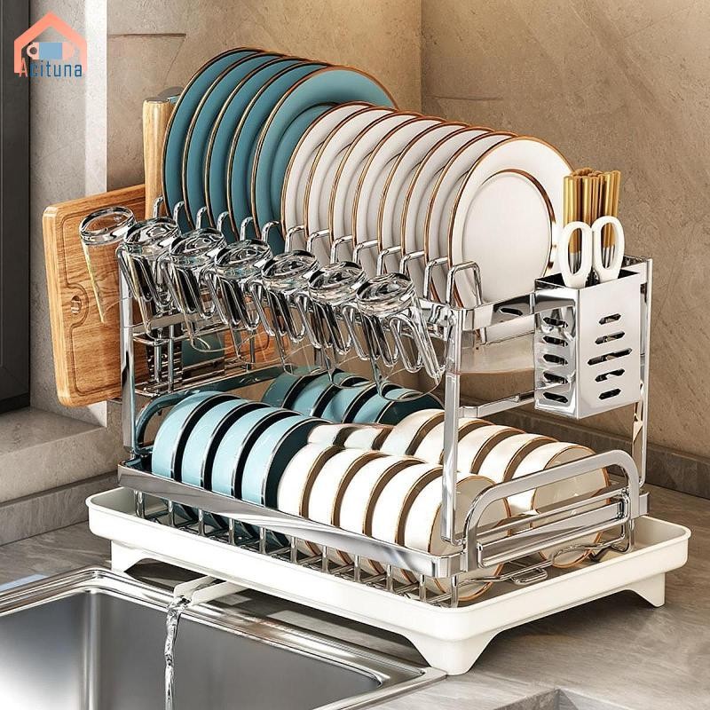 Giá phơi bát đĩa cho quầy bếp Giá để đồ ăn đa chức năng Tiết kiệm không gian chống gỉ Ổn định với tổ chức ván thoát nước
