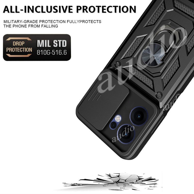 Ốp lưng chống sốc ống kính máy ảnh trượt OPPO reno13 f 5G cho OPPO Reno 13F 13 f reno13f 5G 2025 Armor Case Xe hơi Giá đỡ vòng từ tính Giá đỡ đẩy cho OPPO reno13 f reno13f 5G Vỏ bảo vệ