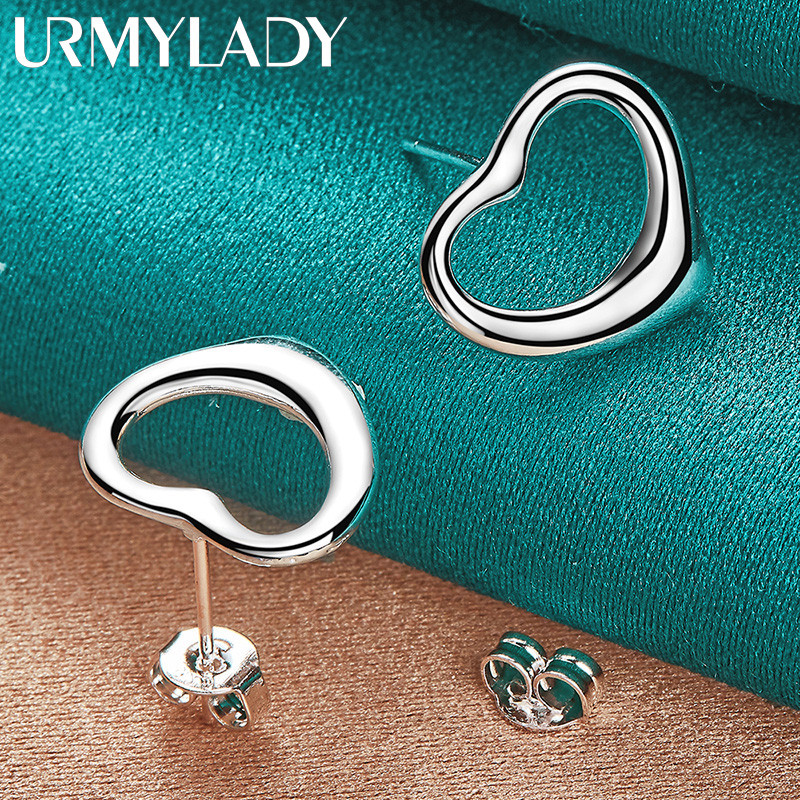 URMYLADY Bạc 925 Trái Tim Tình Yêu Bông Tai Dành Cho Nữ Cưới Đính Hôn Trang Sức Thời Trang