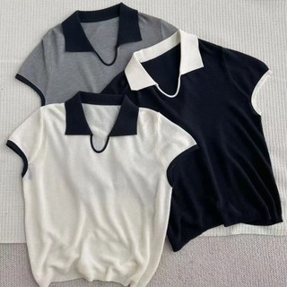 Cổ Polo Áo Len Tay Ngắn Mùa Hè Nữ Phong Cách Mới Thời Trang Rời Đơn Giản Phiên Bản Hàn Quốc Áo Thun Cổ Chữ V Sang Trọng Hàng Đầu