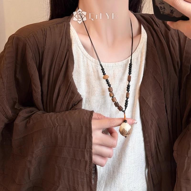 QrhYK Phong Cách Dân Tộc Bồ Đề Hoa Vòng Cổ Nữ Cô Gái Dài Dệt Hoa Áo Len Dây Chuyền Trang Sức Thời Trang Phụ Kiện Quà Tặng Sinh Nhật Mới