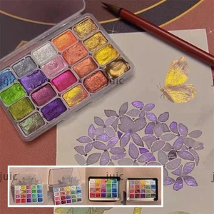 Bộ sắc tố vẽ tranh màu nước JUIC, Trang trí hoa Shine Pearlescent Glitter Watercolor Paints, 20 / 24 / 60Colors Lightfastness Pearlescent Solid Watercolor Pigment
