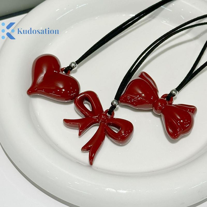 Kudosation Đơn Giản Đa Năng Trái Tim Đỏ Nơ Vòng Cổ Dành Cho Nữ Cô Gái Thời Trang Trái Tim Lớn Mặt Dây Chuyền Vòng Cổ Phụ Kiện Trang Sức Quà Tặng