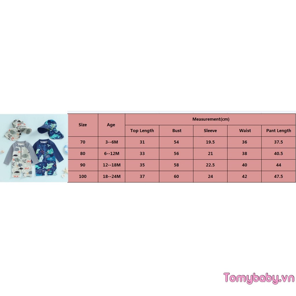Bộ đồ bơi bé trai tập đi Họa tiết cá mập có khóa kéo dài tay Bộ đồ tắm cổ tròn có mũ