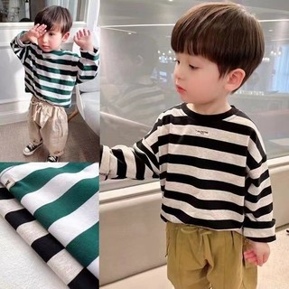 Mùa Xuân Thu Mới Bé Trai Bé Gái Dài Tay Đáy Áo Sơ Mi Trẻ Em Bé Thời Trang Hàn Quốc Cổ Tròn Sọc Áo