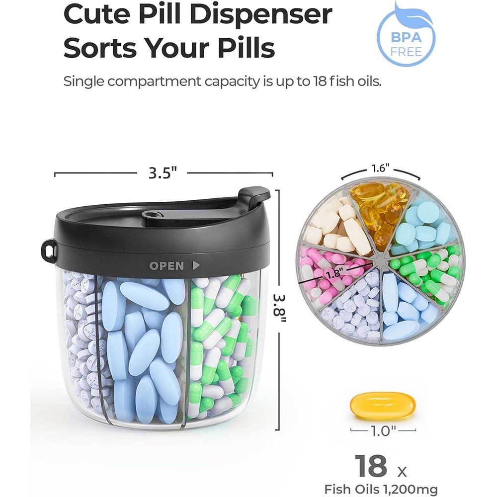Hộp đựng thuốc CATMALLER88, Hộp đựng thuốc không chứa BPA di động, với 7 ngăn lớn có thiết kế chống rung Hộp đựng thuốc để sắp xếp bổ sung du lịch
