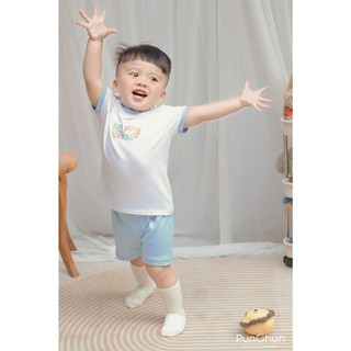 Punchun SS2025 Bộ cộc Happy Vibes cho bé T6.0