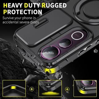 Vỏ chống sốc Armor cho Vivo V50 Lite V 50Lite V50Lite 4G 5G 2025 Camera cửa sổ trượt Bảo vệ PC cứng Ốp lưng từ tính Giá đỡ ô tô Vỏ điện thoại