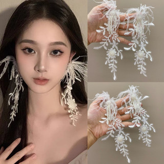 Bông tai cô dâu hoa ren thủ công phong cách cổ tích cao cấp, kẹp tai thời thượng