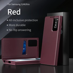 Dành Cho Samsung S24 S23 S22 Ultra, S24 Plus Ốp Lưng ELVEV Smart View Window Da PU Flip-Free Answer Cover Có Khe Cắm Thẻ