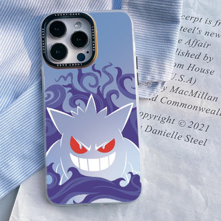 Vỏ điện thoại hoạt hình Laser IMD Purple Flame Gengar cho iPhone 16 15 14 13 12 11 Pro Max X XR XS 7 8