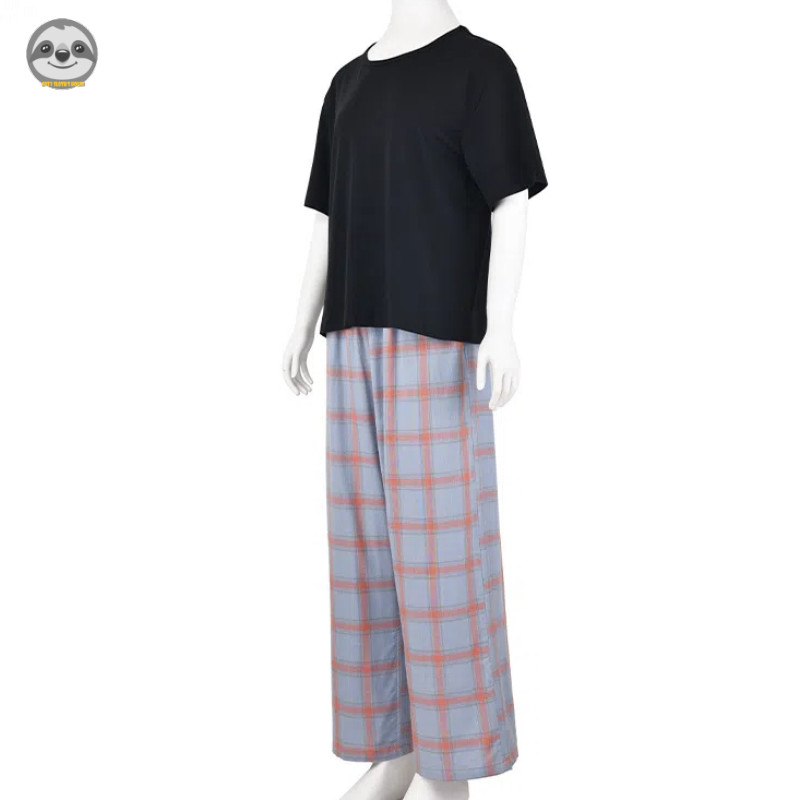 Phong cách Nhật Bản Muji Style / Đồ ngủ ngắn tay bằng vải Cotton / Bộ đồ ngủ kẻ sọc màu hỗn hợp / Đồ ngủ cặp đôi thân thiện với da mềm mại