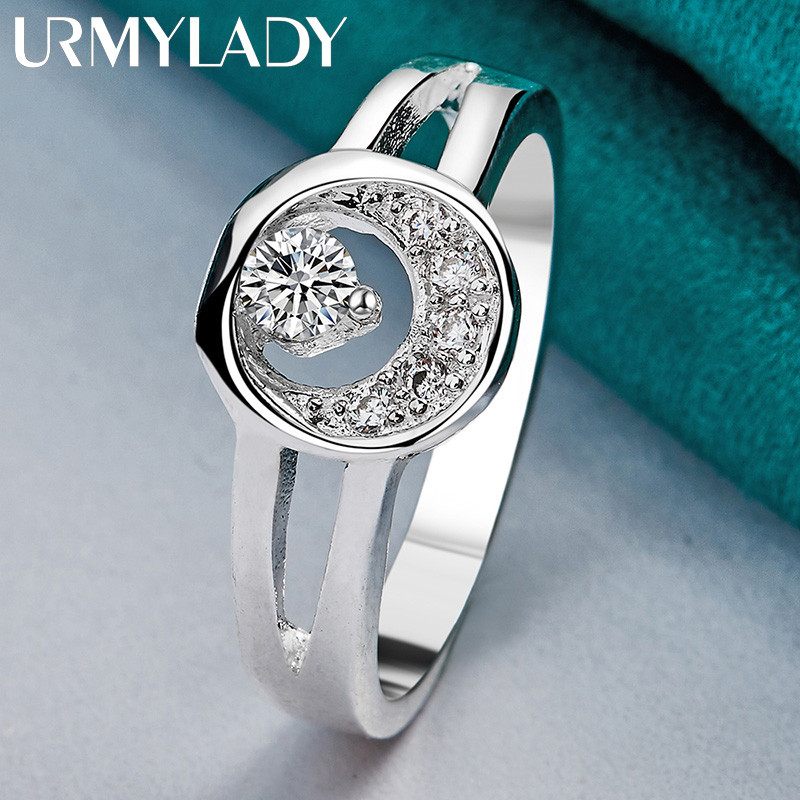 URMYLADY Bạc 925 Trăng Tròn Zircon 7-10 # Nhẫn Nữ Cưới Quyến Rũ Trang Sức Thời Trang