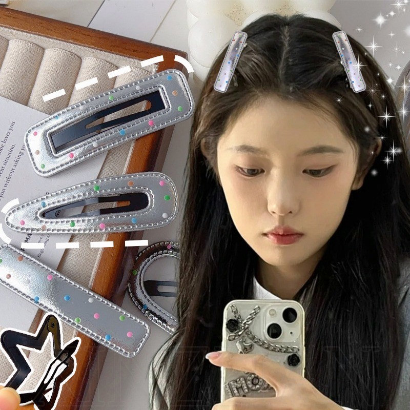 2 Chiếc Kẹp Tóc Nữ Chấm Nhiều Màu Bạc - Giá Đỡ Đuôi Ngựa Cho Bé Gái - Phụ Kiện Tóc Thanh Lịch - Ngọt Ngào, Phong Cách YK2, Thời Trang, Phong Cách INS Hàn Quốc - BB Barrettes Phổ Biến