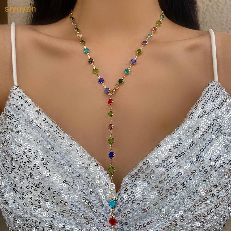 Siyuyan Phong Cách Mỹ Thời Trang Nhiều Màu Sắc Pha Lê Vòng Cổ Dài Nữ Gợi Cảm Y Dây Xích Phụ Kiện VN