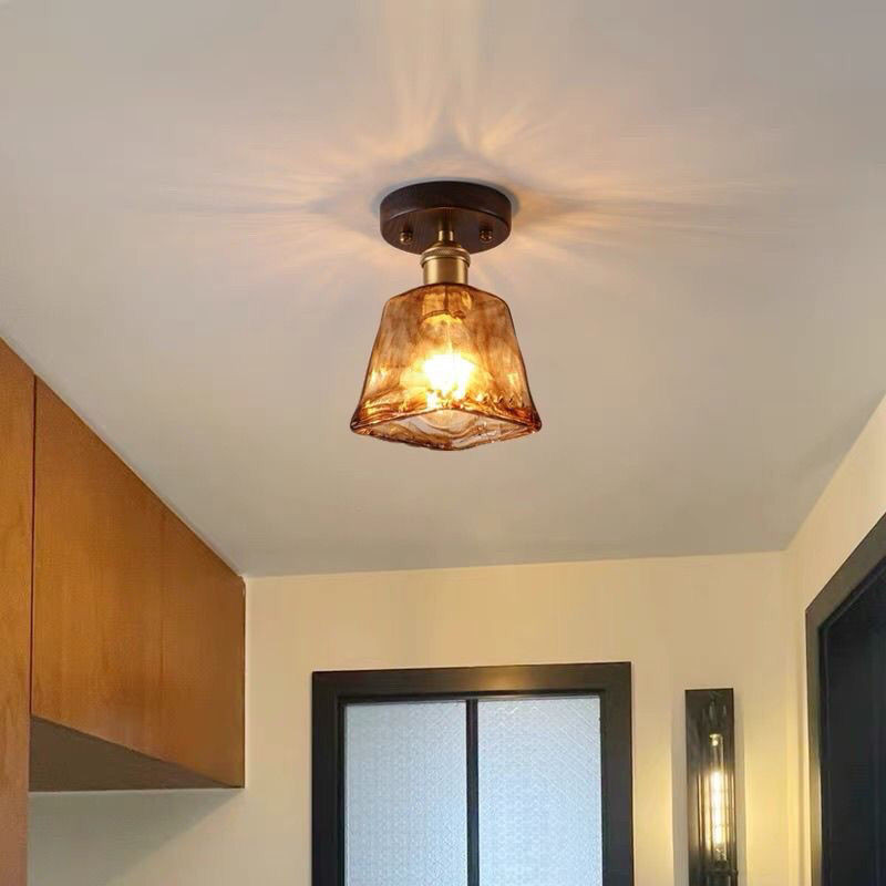 Đèn trần kính màu hổ phách cổ điển, Đèn chùm tròn Led, Thích hợp cho ban công, phòng khách, Đèn trang trí lối đi