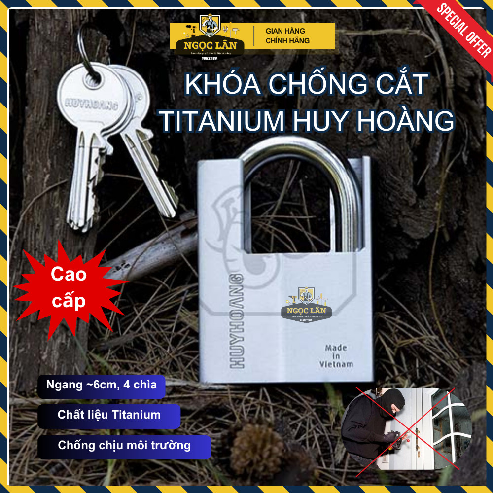 [Chính hãng] Khoá chống cắt, khóa bấm HUY HOÀNG chất liệu Titanium 6 phân cao cấp, chịu thời tiết