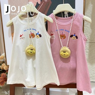 Mùa Hè Phong Cách Mới Bé Gái Phiên Bản Hàn Quốc Áo Vest Không Tay Váy Hoạt Hình Thời Trang In Ngọt Ngào Giữa Chiều Dài