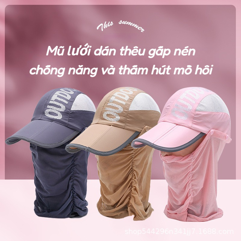 Mũ Lưỡi Trai Chống Nắng Nam Nữ, Nón Kèm Lưới Che Kín Mặt,Mũ chắn nắng gập đa năng
