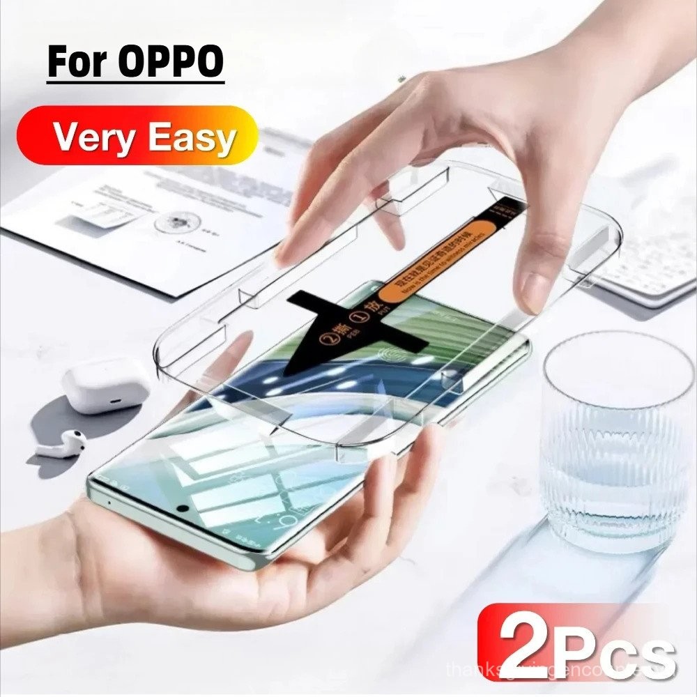 2 Miếng Bảo Vệ Màn Hình Cho OPPO Find X7 Ultra X8 Pro X6 X3 X5 Pro Reno12 11 10 9 Pro Kính Cường Lực Tự Động Matic Công Cụ Cài Đặt