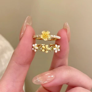 Nhẫn hoa vàng thời trang có thể điều chỉnh Nhẫn nữ cổ điển độc đáo