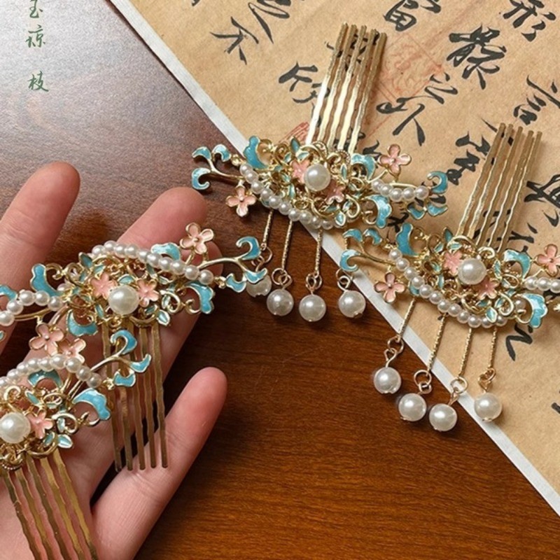 Kẹp tóc MAUROPOLI dành cho nam, thiết kế tua rua ngọc trai, phù hợp với phụ kiện Hanfu