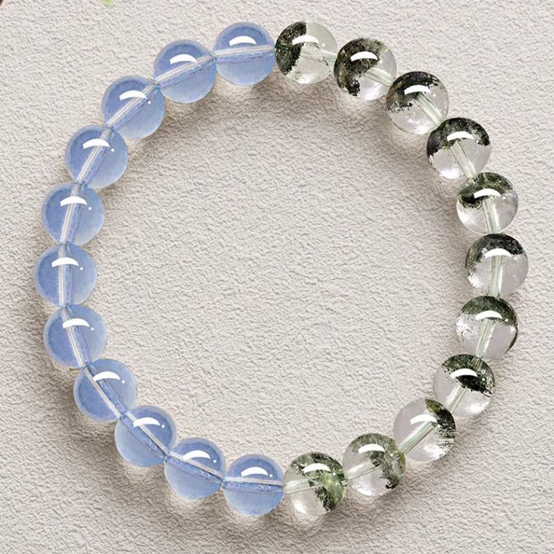 Phong Cách Mới Xanh Phantom Aquamarine Đính Hạt Vòng Tay Nữ Đơn Giản Hai Đá Combo Niche Cặp Đôi Vòng Tay