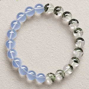 Phong Cách Mới Xanh Phantom Aquamarine Đính Hạt Vòng Tay Nữ Đơn Giản Hai Đá Combo Niche Cặp Đôi Vòng Tay