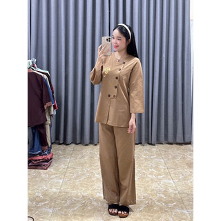 Set Cổ Trụ Tròn Thêu Tâm, Pháp Phục Nữ Đi Chùa