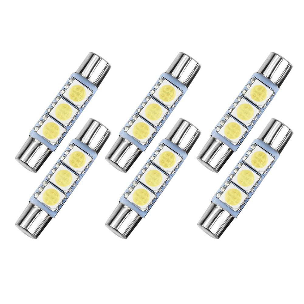 6 Chiếc Xenon Trắng 3SMD 6641 6614F Bóng Đèn LED Chống Nắng Gương Trang Điểm Cầu Chì Đèn
