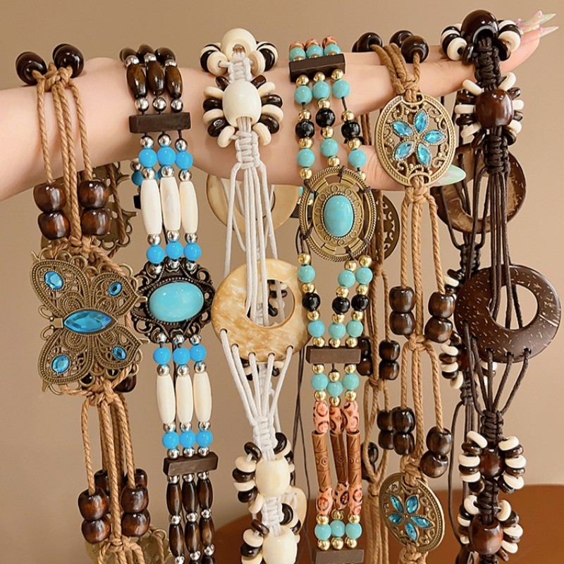 Bohemian Retro Thắt lưng bện nữ phong cách dân tộc Dây thắt lưng