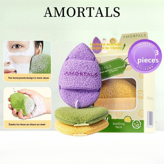 AMORTALS Găng Tay Rửa Mặt Nữ, Làm Sạch Bùn Phim Nước Giọt, Hình Cười, Kèm Bông Puff Làm Sạch Da