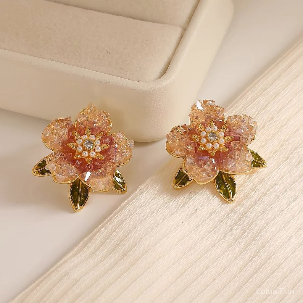 Pháp Vintage ánh sáng màu tím pha lê bông tai stud 925 bạc kim cho phụ nữ nhỏ thiết kế cá tính nhẹ sang trọng ngọt ngào tươi mát tinh tế hoa tai stud
