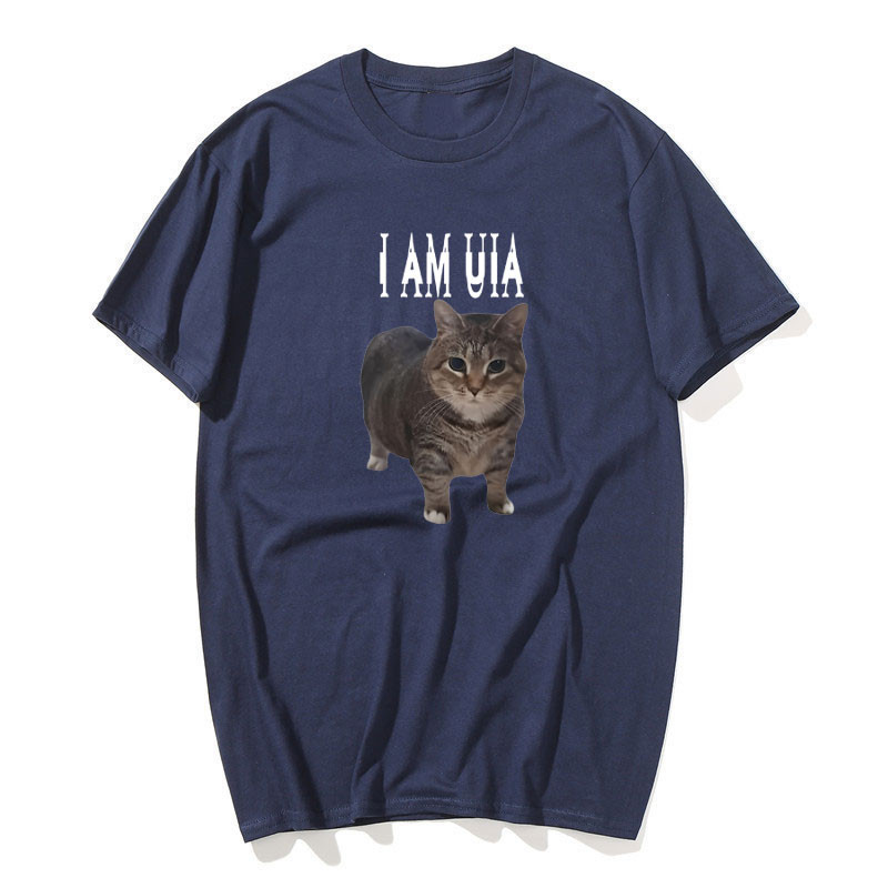 "I Am Uia Cat Áo nam Nữ Hip Hop Âm Nhạc Cotton Tay Ngắn Cổ Tròn Áo nam Áo Thun Cotton Tay Ngắn Tee