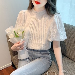 Áo đèn lồng tay ren phong cách flattering cho phụ nữ, thời trang mùa hè 2025