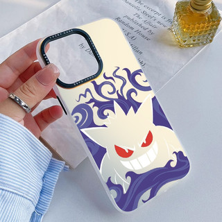 Vỏ điện thoại hoạt hình Laser IMD Purple Flame Gengar cho iPhone 16 15 14 13 12 11 Pro Max X XR XS 7 8