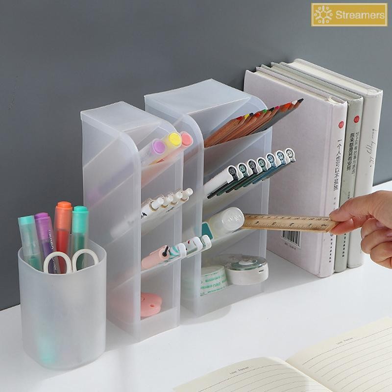 Streamers Để Bàn Trong Suốt Mờ Bút Đựng Bàn Chải Trang Điểm nghiêng Son Môi Hộp Bảo Quản Văn Phòng Phẩm Đa Năng Hộp Bảo Quản Mới