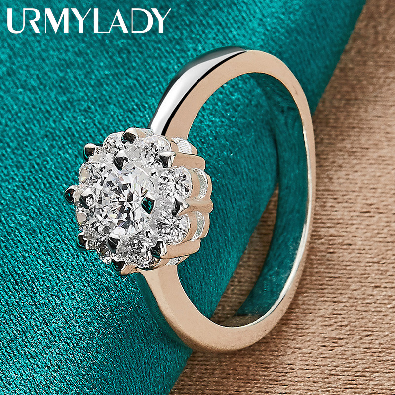 URMYLADY Hoa Bạc 925 Zircon 7-10 # Nhẫn Nữ Thời Trang Trang Trang Sức Quyến Rũ