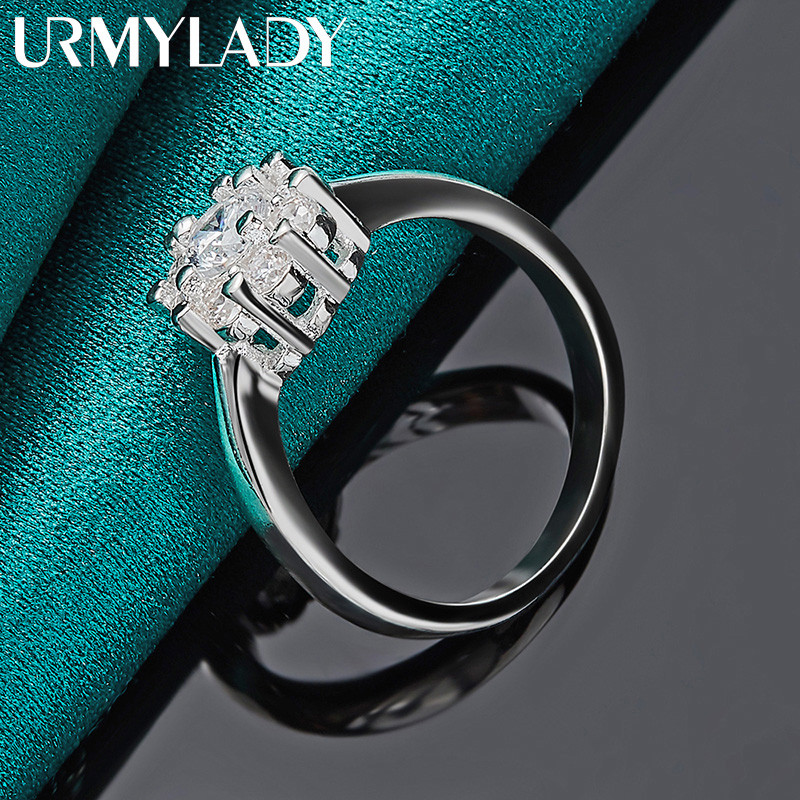 URMYLADY Hoa Bạc 925 Zircon 7-10 # Nhẫn Nữ Thời Trang Trang Trang Sức Quyến Rũ
