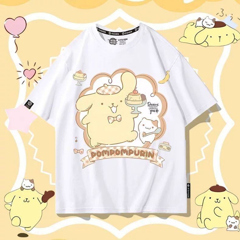 2025 Pompompurin Graphic Tee Nữ Phong Cách Nhật Bản Loose Fit Mùa Hè Áo Thường Ngày