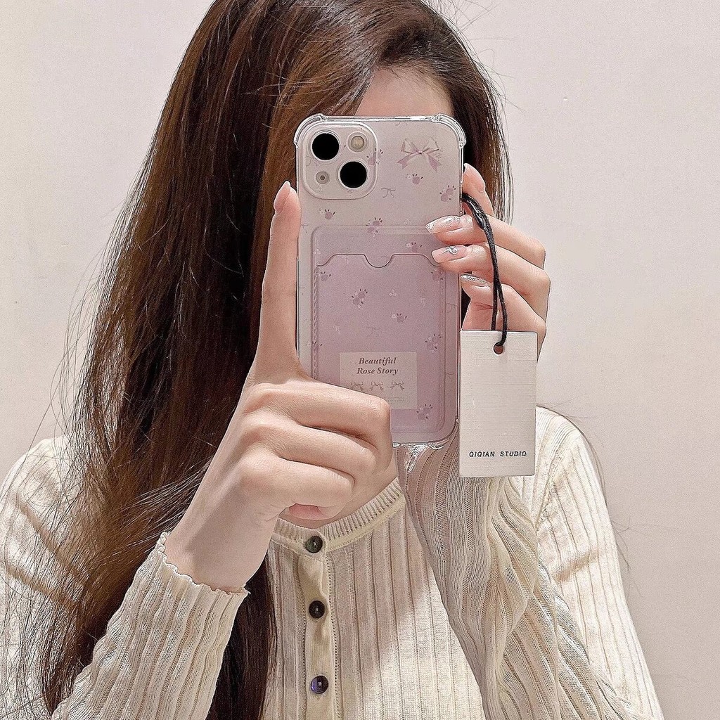 Mảnh Tím Dễ Thương Nơ Hoa Ví Túi Đựng Thẻ Vỏ Cho Xiaomi 12T 13 Pro 13T 13 12 11 Lite 5G NE POCO X6 X5 X4 X3 Pro Vỏ Silicon Mềm Bảo Vệ Toàn Diện TPU Chống Sốc