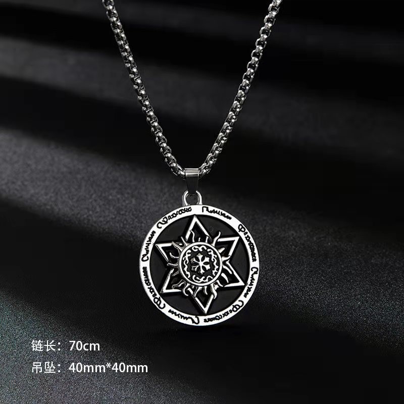 Phiên Bản Hàn Quốc và Nhật Bản Đĩa Đen Hexagram Hip-Hop Vòng Cổ Nam Phong Cách Dài Độc Đáo Mặt Dây Chuyền Thép Titan