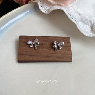 DREJEW Bạc kim zircon nơ bông tai thời trang khí chất thiết kế bông tai thích hợp phụ nữ
