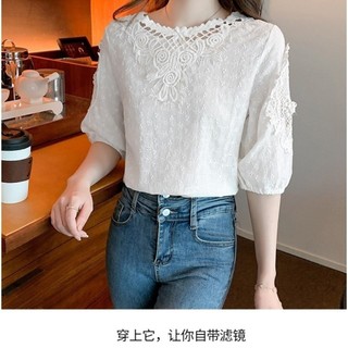 Mùa Hè 2025 Mới Áo Voan Cho Nữ Tay Ngắn Rỗng Ra Top Áo Sơ Mi Hợp Thời Trang