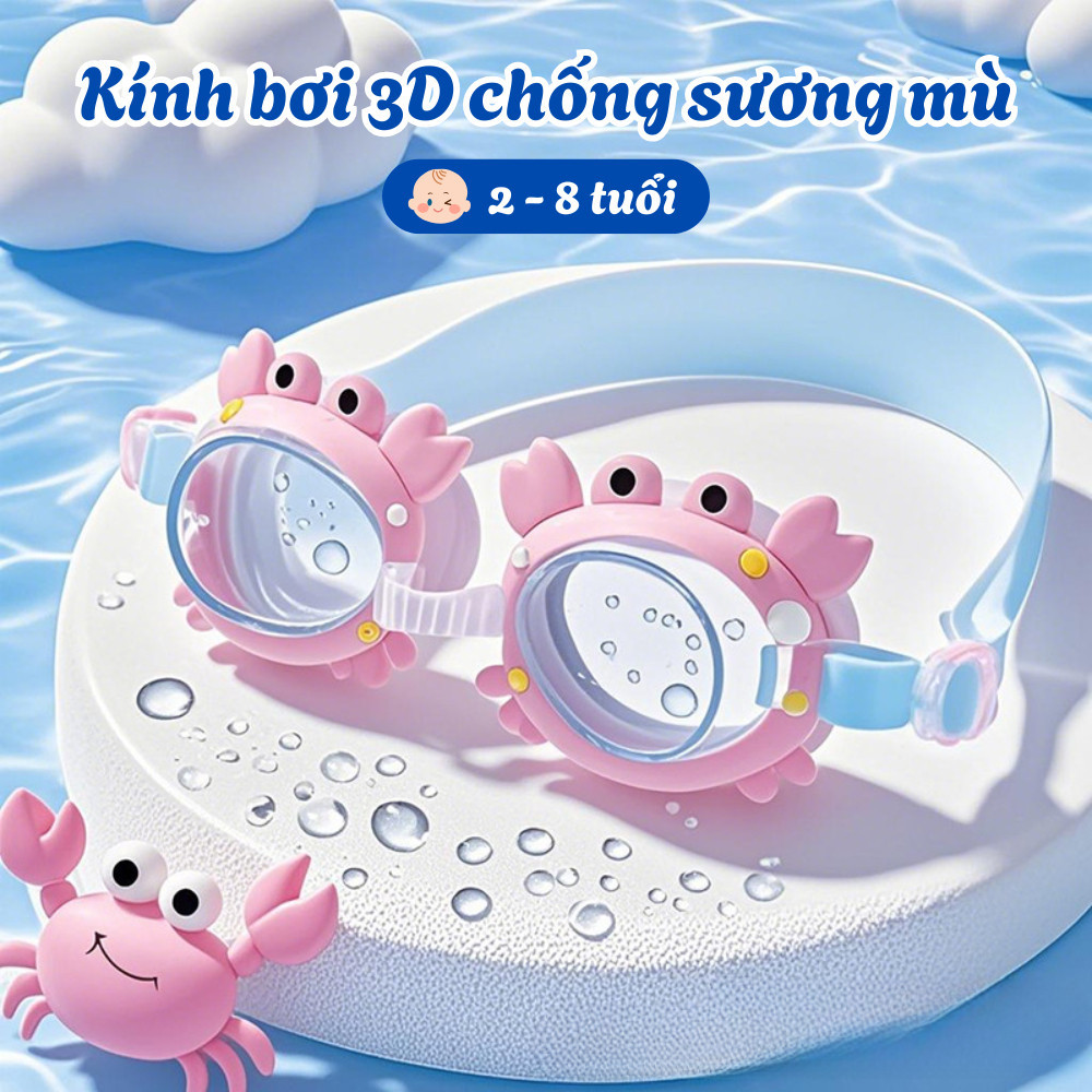 Kính Bơi Trẻ Em 3D Dễ Thương, Chống Sương Mù, Chống Nước, Điều Chỉnh Dễ Dàng Cho Bé Từ 2–8 Tuổi