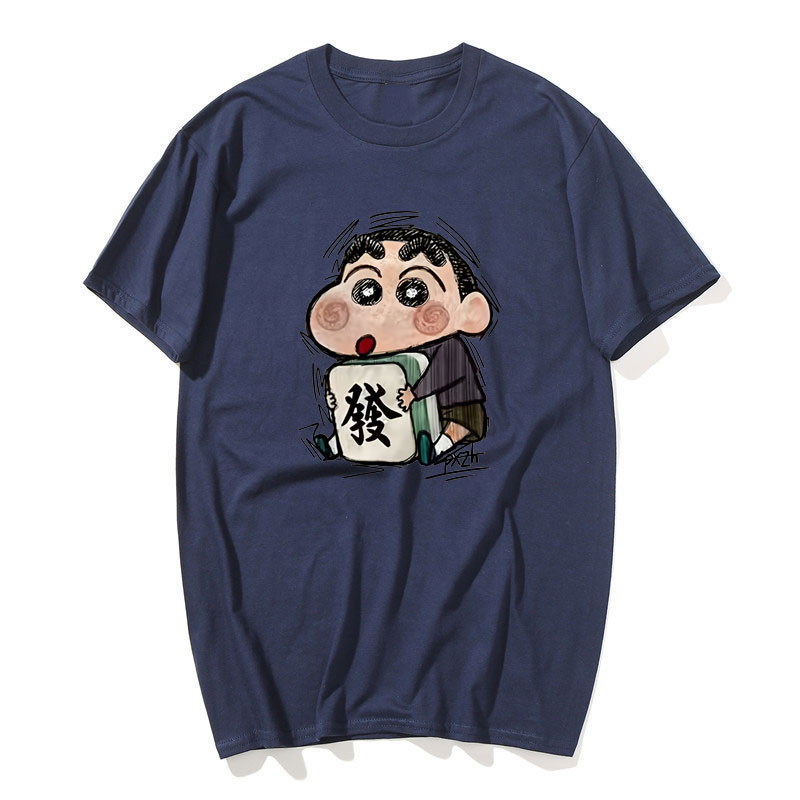 Áo thun cotton ngắn tay cổ tròn hình hoạt hình Crayon Shin-chan phong cách vintage dành cho nữ