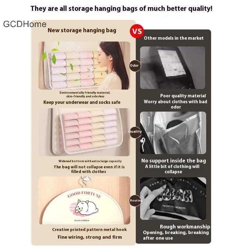 GCDHome 2 / 3 Lớp Lưới Dung Tích Lớn Túi Bảo Quản Quần Lót Tất Túi Bảo Quản Tủ Quần Áo Thoáng Khí Sắp Xếp Có Móc Treo Quần Áo HOT