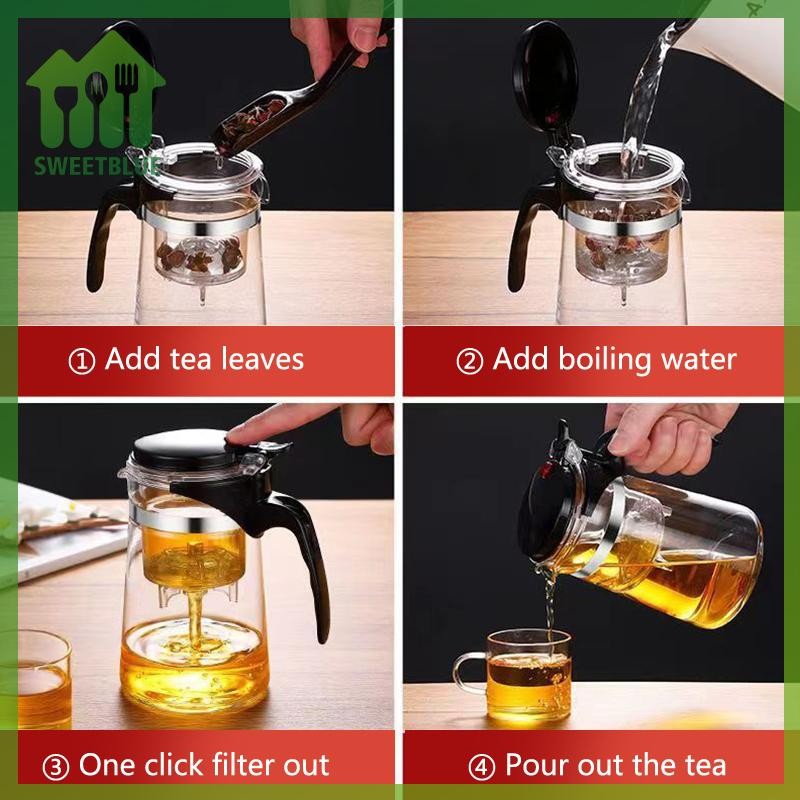 SWEET Bộ Ấm Trà Thủy Tinh Dày Bền Chịu Nhiệt, Lọc Trà, Hộp Đựng Trà Thơm, Homeware n