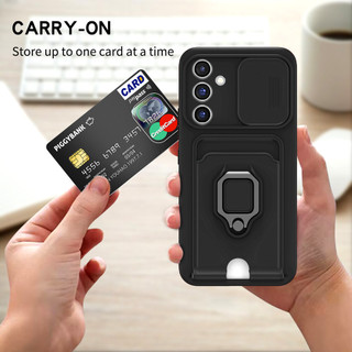 Dành Cho Samsung Galaxy A26 / A25 5G / A24 4G Ốp Lưng 4 Trong 1 Trượt Camera Bao Đựng Thẻ Đứng Vuông Freebie Dây Chống Sốc Chống Rơi Mỏng Mềm TPU Cover